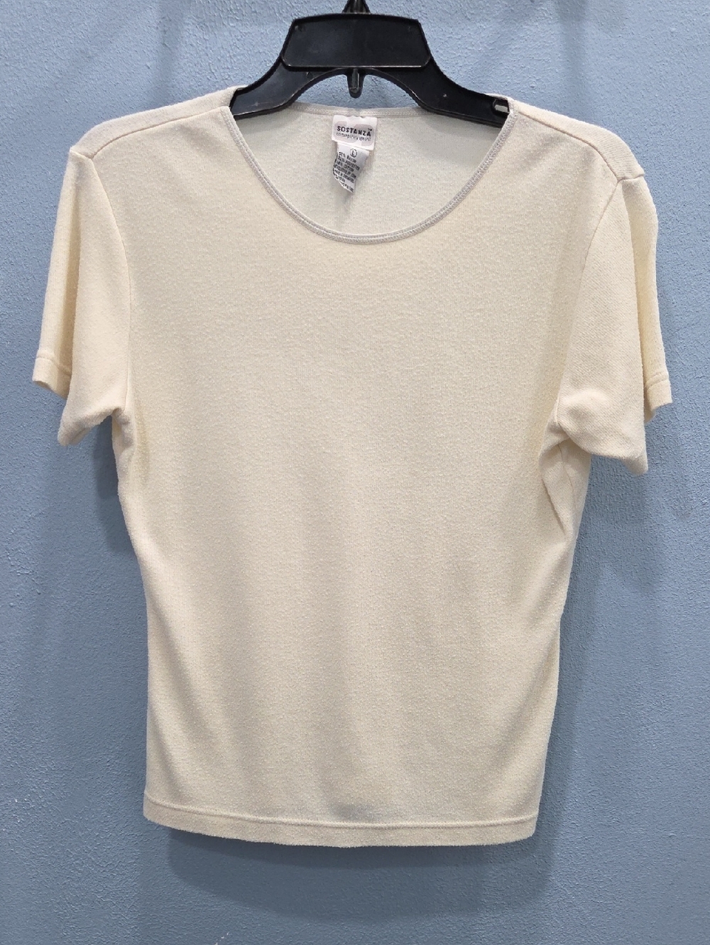 🛍VTG Sostanza Soft Knit Ivory Short Sleeve Women's Top Size Large